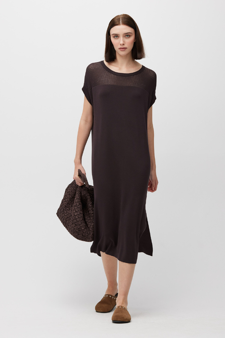 Brązowa sukienka midi z krótkim rękawem - Patrizia Aryton