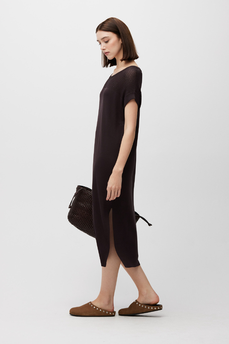 Brązowa sukienka midi z krótkim rękawem - Patrizia Aryton