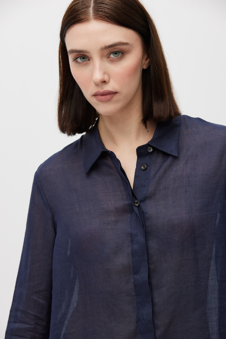 Granatowa koszula z ramii z długim rękawem damska - Patrizia Aryton