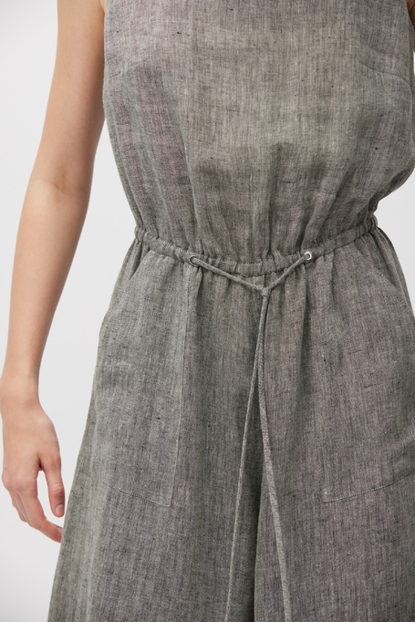 Szary lniany kombinezon z szeroką nogawką damski - Patrizia Aryton Szary lniany kombinezon z szeroką nogawką damski - Patrizia Aryton