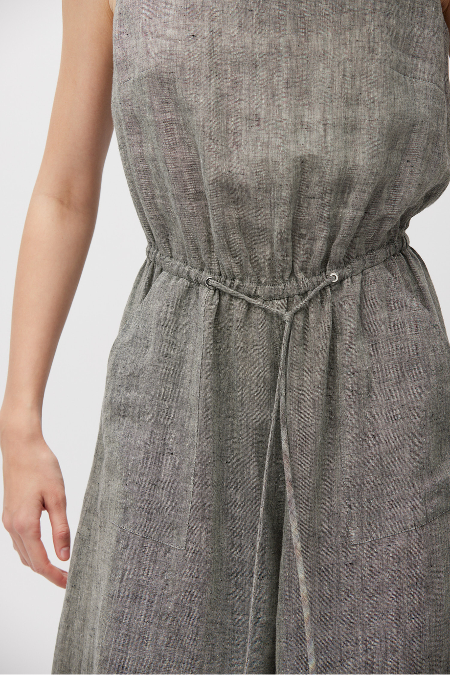 Szary lniany kombinezon z szeroką nogawką damski - Patrizia Aryton Szary lniany kombinezon z szeroką nogawką damski - Patrizia Aryton