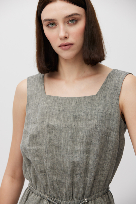 Szary lniany kombinezon z szeroką nogawką damski - Patrizia Aryton Szary lniany kombinezon z szeroką nogawką damski - Patrizia Aryton