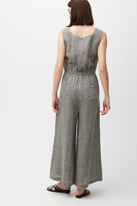 Szary lniany kombinezon z szeroką nogawką damski - Patrizia Aryton Szary lniany kombinezon z szeroką nogawką damski - Patrizia Aryton