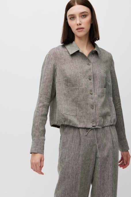 Krótki szary żakiet z lnu do garnituru damski - Patrizia Aryton Krótki szary żakiet z lnu do garnituru damski - Patrizia Aryton