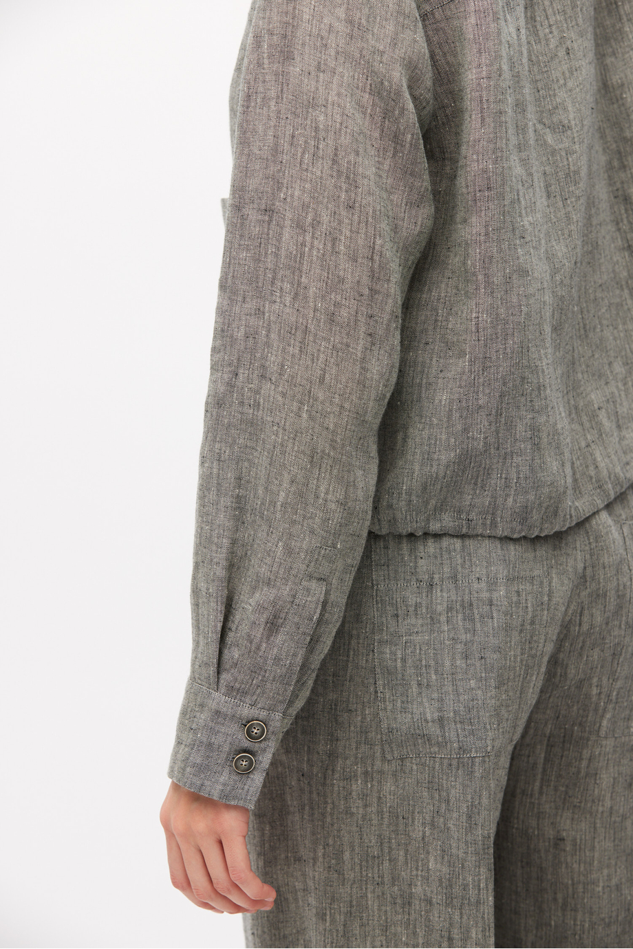 Krótki szary żakiet z lnu do garnituru damski - Patrizia Aryton Krótki szary żakiet z lnu do garnituru damski - Patrizia Aryton