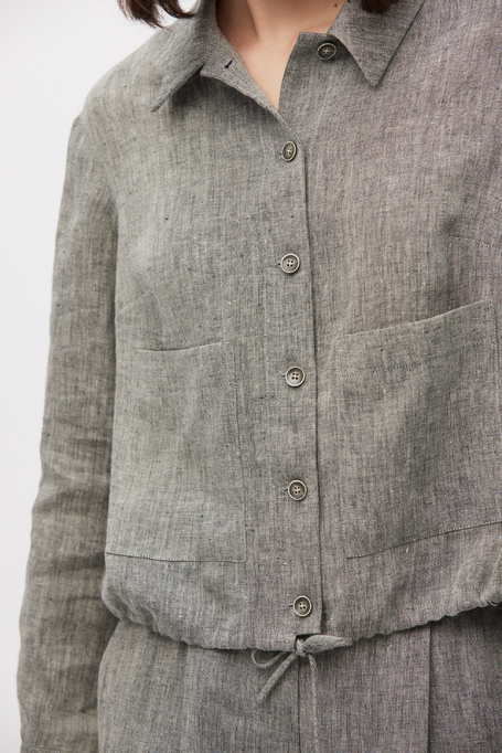 Krótki szary żakiet z lnu do garnituru damski - Patrizia Aryton Krótki szary żakiet z lnu do garnituru damski - Patrizia Aryton