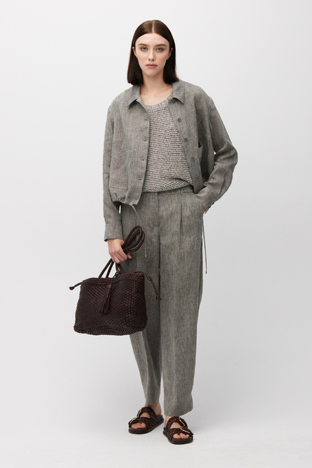 Szare spodnie z lnu z szeroką nogawką damskie - Patrizia Aryton