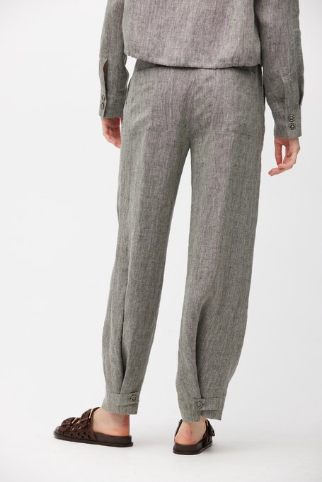 Szare spodnie z lnu z szeroką nogawką damskie - Patrizia Aryton