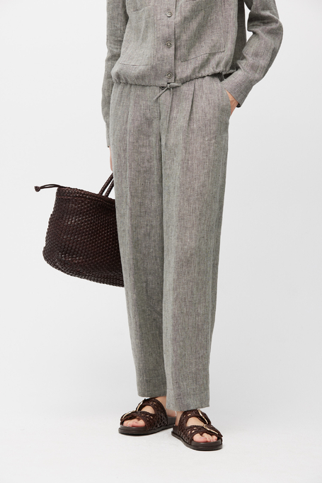 Szare spodnie z lnu z szeroką nogawką damskie - Patrizia Aryton