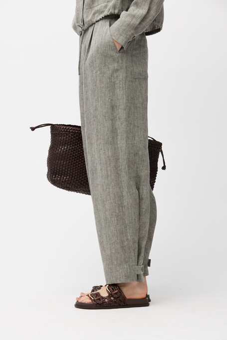 Szare spodnie z lnu z szeroką nogawką damskie - Patrizia Aryton
