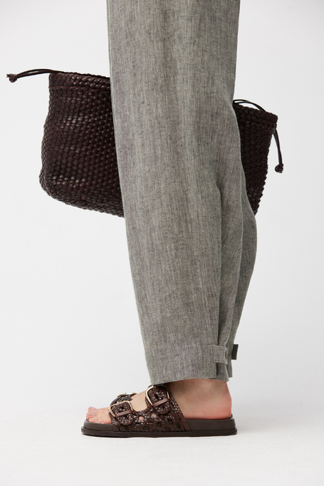 Szare spodnie z lnu z szeroką nogawką damskie - Patrizia Aryton