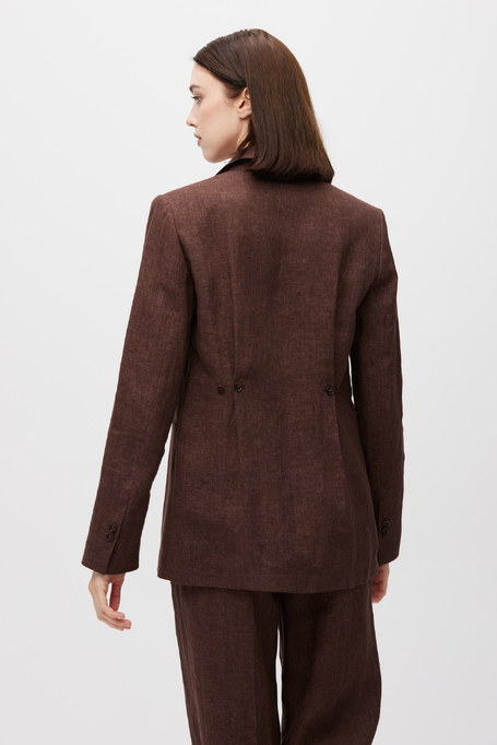 Brązowy lniany żakiet do garnituru damski - Patrizia Aryton