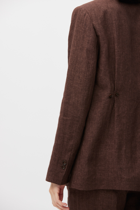 Brązowy lniany żakiet do garnituru damski - Patrizia Aryton