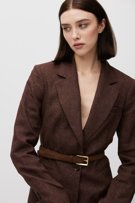 Brązowy lniany żakiet do garnituru damski - Patrizia Aryton