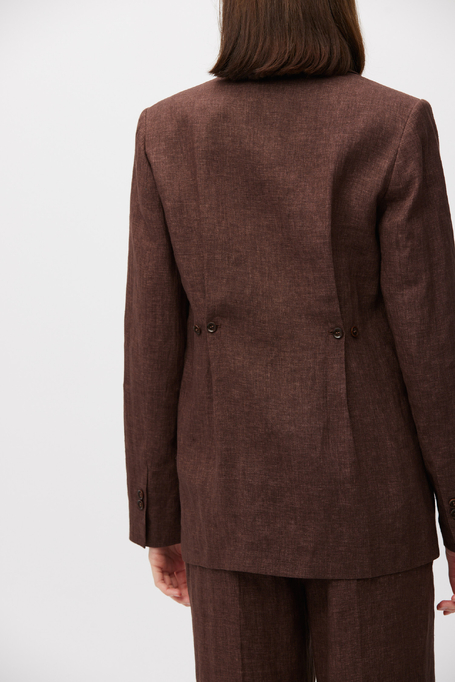 Brązowy lniany żakiet do garnituru damski - Patrizia Aryton