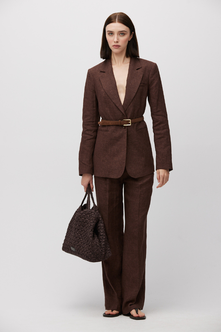 Brązowy lniany żakiet do garnituru damski - Patrizia Aryton