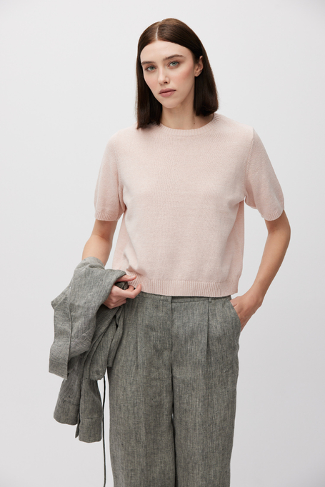 Pudrowo różowy sweter z bawełną i lnem damski - Patrizia Aryton