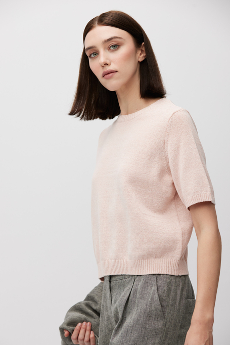 Pudrowo różowy sweter z bawełną i lnem damski - Patrizia Aryton
