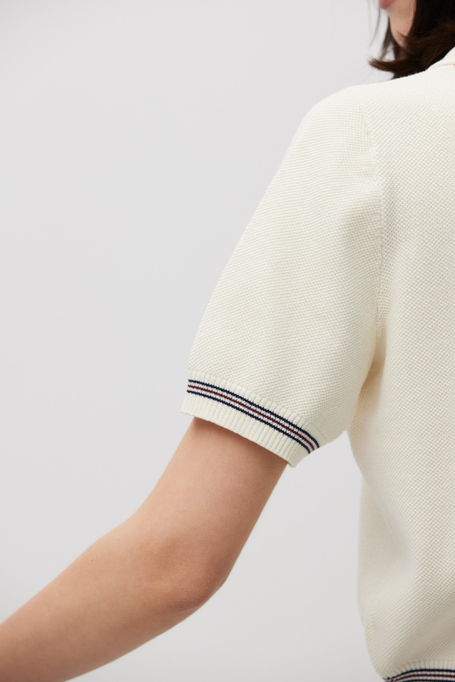 Śmietankowa bluzka bawełniana z kołnierzem polo damska - Patrizia Aryton