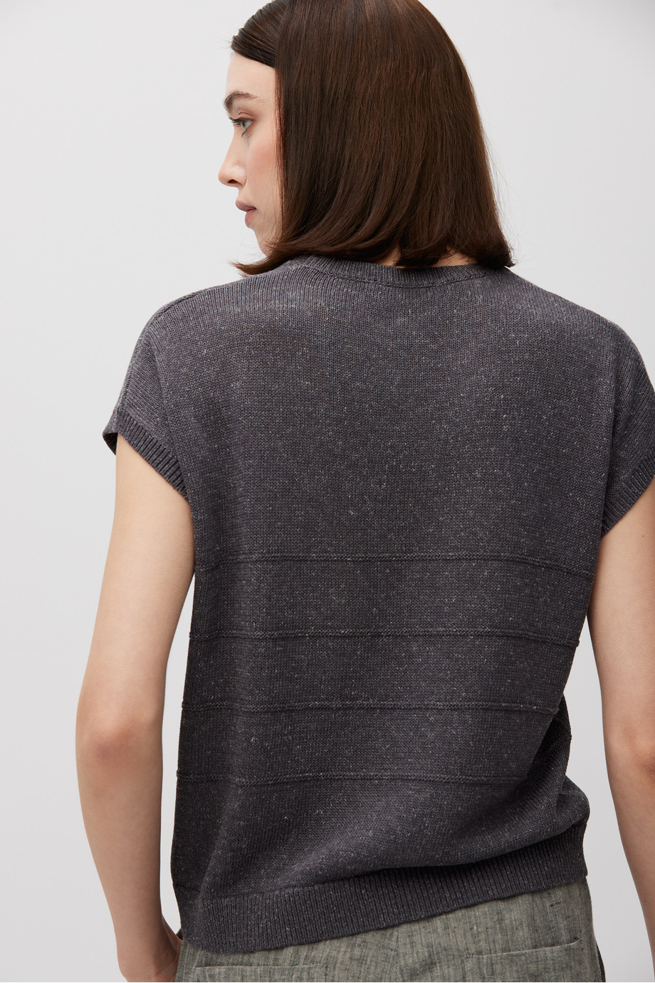 Szary sweter z krótki rękawem z lnu i lyocellu damski - Patrizia Aryton Szary sweter z krótki rękawem z lnu i lyocellu damski - Patrizia Aryton