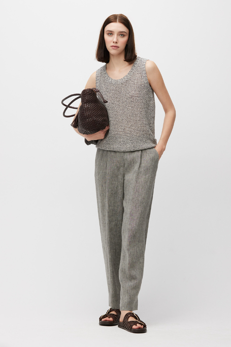 Szary top o luźnym splocie z lnem i bawełną damski - Patrizia Aryton