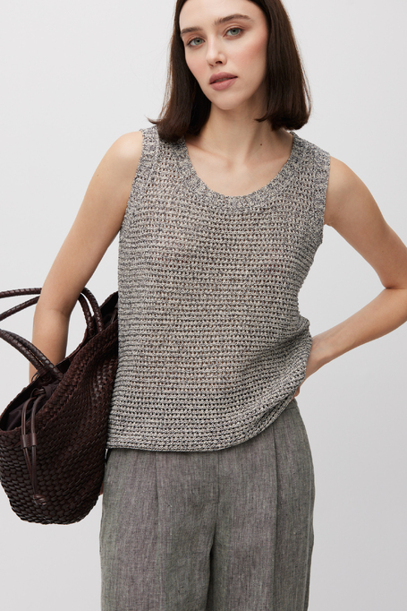 Szary top o luźnym splocie z lnem i bawełną damski - Patrizia Aryton