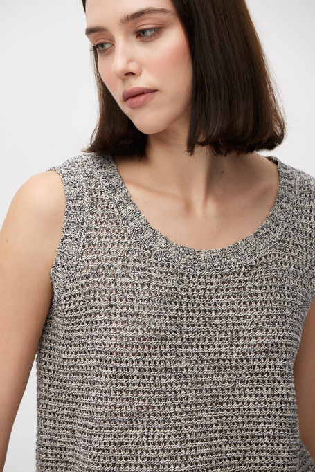 Szary top o luźnym splocie z lnem i bawełną damski - Patrizia Aryton