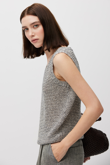 Szary top o luźnym splocie z lnem i bawełną damski - Patrizia Aryton