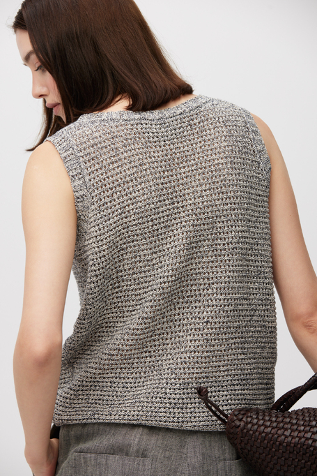Szary top o luźnym splocie z lnem i bawełną damski - Patrizia Aryton