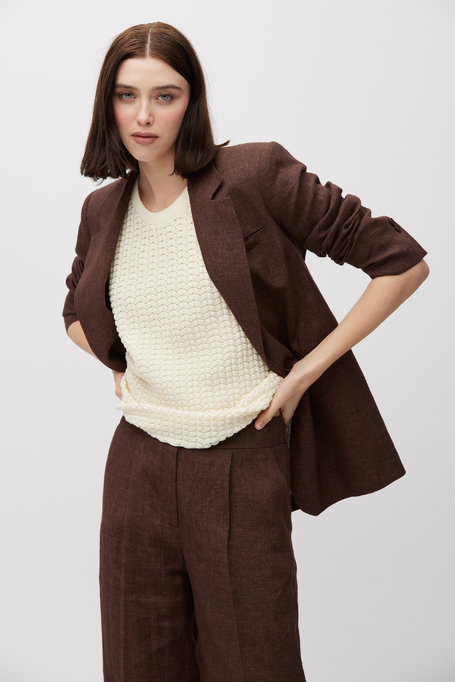 Śmietankowy dzianinowy top z bawełny damski - Patrizia Aryton