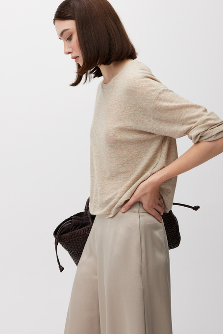 Lekka beżowa bluzka z wełną i lnem damska - Patrizia Aryton
