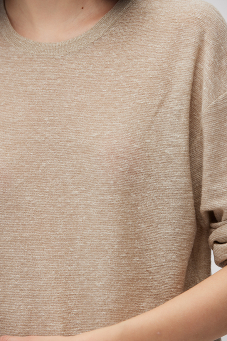 Lekka beżowa bluzka z wełną i lnem damska - Patrizia Aryton Lekka beżowa bluzka z wełną i lnem damska - Patrizia Aryton