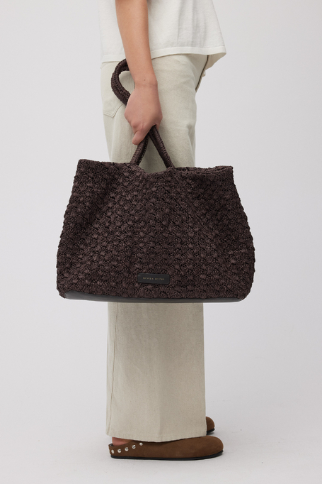 Brązowa pleciona torba shopper damska - Patrizia Aryton