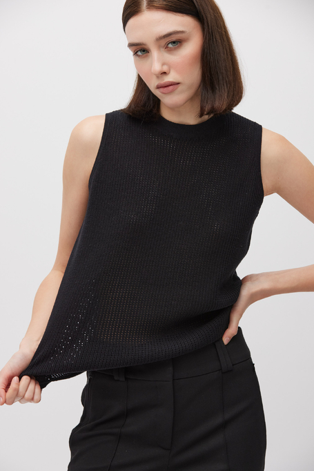 Czarny ażurowy top damski - Patrizia Aryton