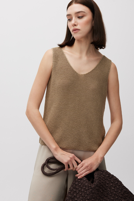 Beżowy top o luźnym splocie damski - Patrizia Aryton