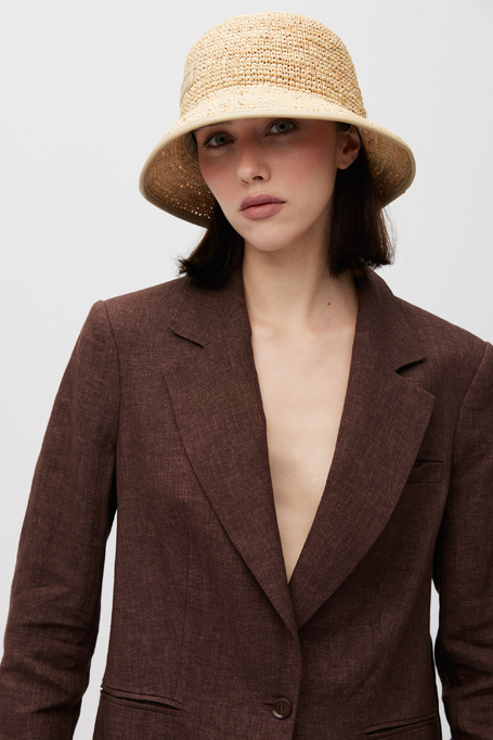 Beżowy kapelusz z rafii damski - Patrizia Aryton