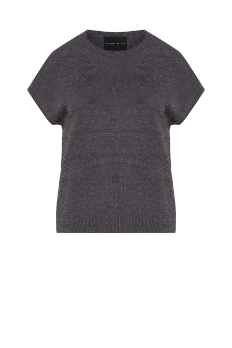 Szary sweter z krótki rękawem z lnu i lyocellu damski - Patrizia Aryton Szary sweter z krótki rękawem z lnu i lyocellu damski - Patrizia Aryton