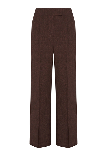 Brązowe lniane spodnie do garnituru z szeroką nogawką damskie - Patrizia Aryton