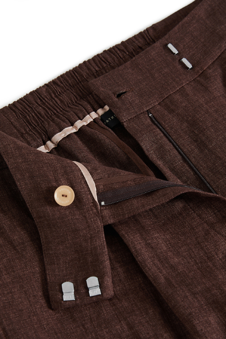 Brązowe lniane spodnie do garnituru z szeroką nogawką damskie - Patrizia Aryton