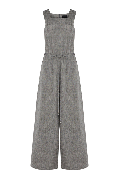 Szary lniany kombinezon z szeroką nogawką damski - Patrizia Aryton Szary lniany kombinezon z szeroką nogawką damski - Patrizia Aryton