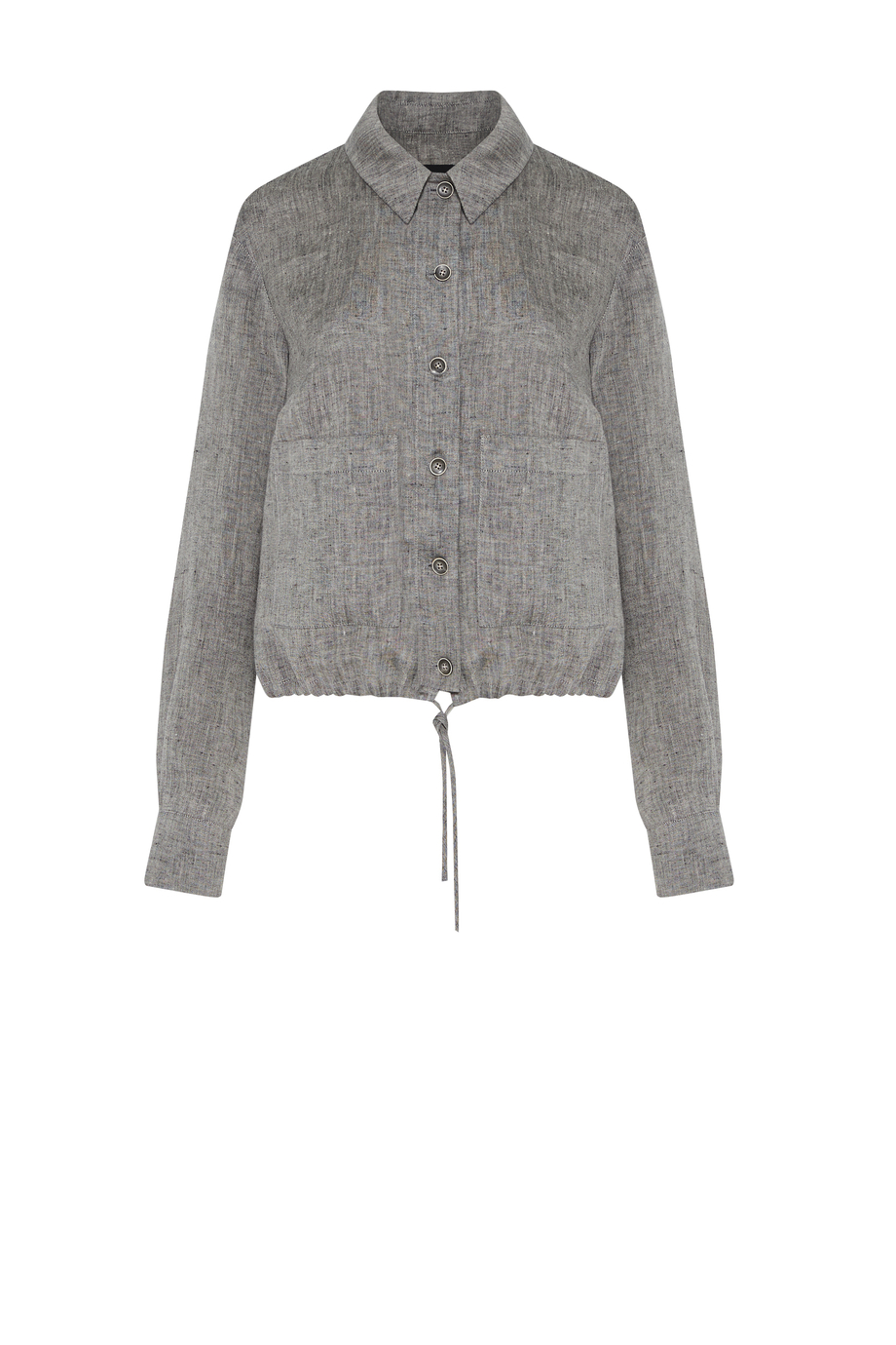 Krótki szary żakiet z lnu do garnituru damski - Patrizia Aryton Krótki szary żakiet z lnu do garnituru damski - Patrizia Aryton