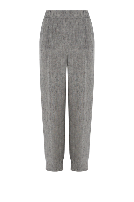 Szare spodnie z lnu z szeroką nogawką damskie - Patrizia Aryton