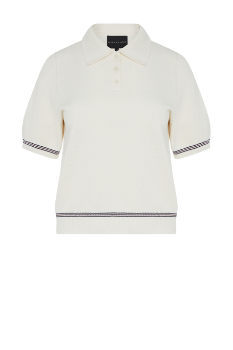 Śmietankowa bluzka bawełniana z kołnierzem polo damska - Patrizia Aryton