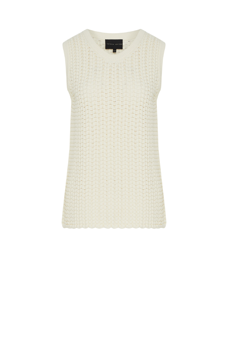 Śmietankowy dzianinowy top z bawełny damski - Patrizia Aryton Śmietankowy dzianinowy top z bawełny damski - Patrizia Aryton