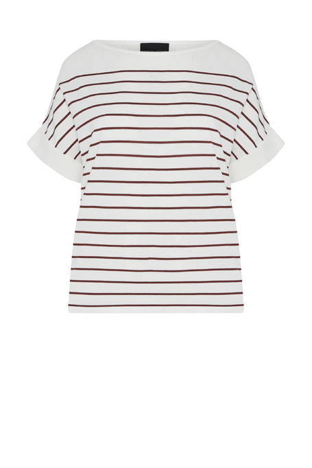 Biała bluzka w brązowe paski z krótkim rękawem damska - Patrizia Aryton Biała bluzka w brązowe paski z krótkim rękawem damska - Patrizia Aryton