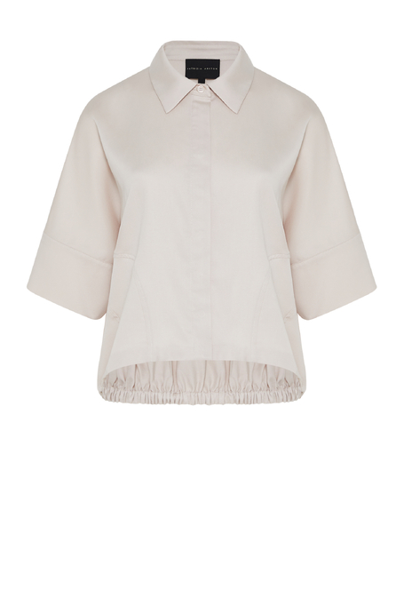 Beżowa bluzka bomberka z mieszanki lnu i lyocellu damska - Patrizia Aryton