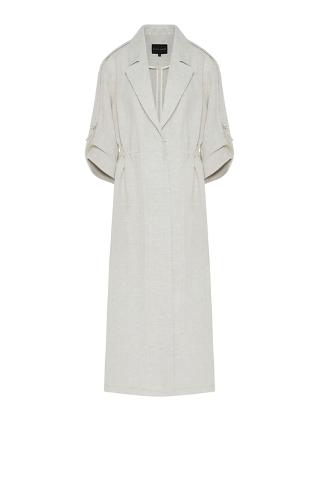 Długi beżowy żakiet z lnu damski - Patrizia Aryton