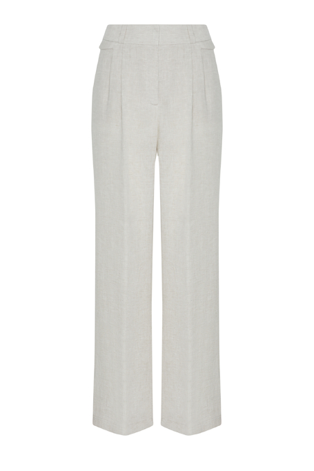 Szerokie beżowe spodnie z lnu damskie - Patrizia Aryton