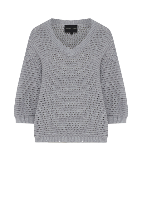 Szary sweter dekolt w szpic z bawełną i lnem Szary sweter dekolt w szpic z bawełną i lnem