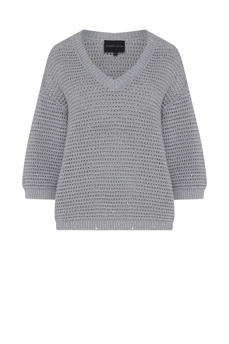 Szary sweter dekolt w szpic z bawełną i lnem Szary sweter dekolt w szpic z bawełną i lnem